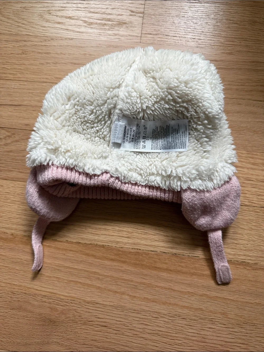 GAP Dull Rose Sherpa-lined Cable Knit Baby Hat with Bear Ear Details